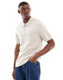 【送料無料】 ジャック アンド ジョーンズ メンズ ポロシャツ トップス Jack & Jones knit polo shirt with zip in cream Silver Lining