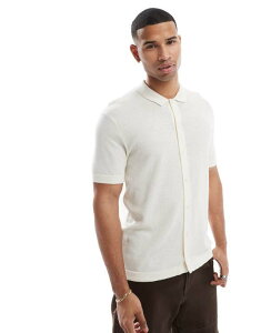 �W���b�N �A���h �W���[���Y �����Y �g�b�v�X �V���c �|���V���c �j�b�g Jack & Jones knitted button through polo in cream Cloud Dancer �N���[��