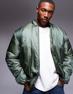 GC\X Y AE^[ WPbgEu] g[ WPbg ASOS DESIGN oversized mono wadded puffer jacket in metallic GREEN O[