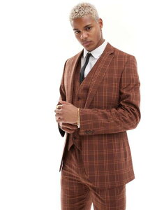 GC\X Y AE^[ WPbgEu] WPbg ASOS DESIGN super skinny suit jacket in stone tonal plaid BROWN uE