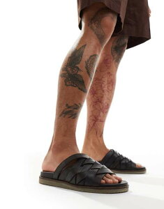 【送料無料】 エイソス メンズ サンダル シューズ ASOS DESIGN crossover woven sandals in dark brown leather BROWN