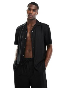 �I�����[�A���h�T���Y �����Y �g�b�v�X �V���c ONLY & SONS plisse revere collar shirt - part of a set Black �u���b�N
