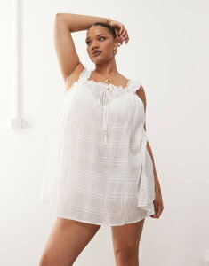 �R���[�W���� ���f�B�[�X �g�b�v�X �����s�[�X �v���X�T�C�Y COLLUSION Plus plaid swing beach dress White �z���C�g