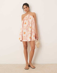 �G�C�\�X ���f�B�[�X �g�b�v�X �����s�[�X �~�j�����s�[�X �v�����g �~�j �R�b�g�� ASOS DESIGN cotton trapeze mini dress in print Print