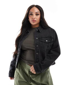 GC\X fB[X AE^[ WPbgEu] fj WPbg ASOS Curve ASOS DESIGN Curve denim western jacket in washed Black ubN