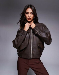 o[ACh fB[X AE^[ WPbgEu] WPbg River Island distressed bomber jacket in dark Dark brown uE