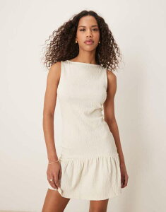 �G�C�\�X ���f�B�[�X �g�b�v�X �����s�[�X �~�j�����s�[�X �~�j �X�J�[�g �m�[�X���[�u ASOS DESIGN crinkle texture sleeveless slash neck peplum skirt mini dress in stone STONE �X�g�[��