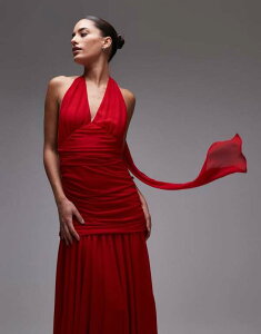 �o�[�h�b�g ���f�B�[�X �g�b�v�X �����s�[�X �}�L�V�����s�[�X �}�L�V �z���^�[ Bardot halter neck maxi dress Deep Red ���b�h