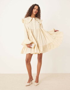 �V�X�^�[�W���� ���f�B�[�X �g�b�v�X �����s�[�X �~�j�����s�[�X �~�j Sister Jane oversized collar frill mini dress with heart button detail in yellow�C�G���[