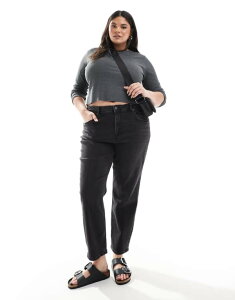 �G�C�\�X ���f�B�[�X �{�g���X �f�j���p���c �X�����t�B�b�g �W�[���Y ASOS Curve ASOS DESIGN Curve slim fit comfort mom jeans in washed WASHED BLACK �u���b�N