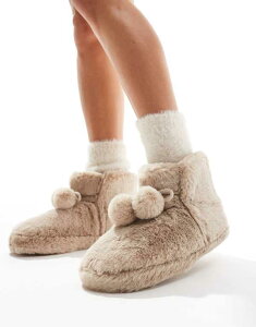 GC\X fB[X V[Y T_ u[c ASOS DESIGN Zyla pom pom bootie slippers in mink Gray O[