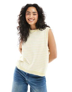 �G�C�\�X ���f�B�[�X �g�b�v�X �^���N�g�b�v �R���g���X�g �j�b�g ASOS DESIGN knit tank top with contrast blanket stitch in yellow stripe Multi �}���`�J���[