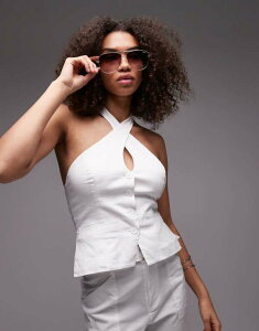 �G�����[ �p�[�J�[ ���f�B�[�X �g�b�v�X �V���c ���l�� �z���^�[ Emory Park wrap neck linen look halter top - part of a set WHITE �z���C�g