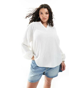�I�����[�J�[�u ���f�B�[�X �g�b�v�X �V���c V�l�b�N �u���E�X ONLY Curve cheesecloth v neck blouse Cloud Dancer �z���C�g