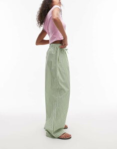 �g�b�v�V���b�v ���f�B�[�X �{�g���X �J�W���A���p���c ���C�h���b�O �p���c Topshop poplin pull on wide leg pants stripe GREEN �O���[��