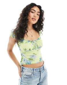 �~�X�Z���t�t���b�W ���f�B�[�X �g�b�v�X �V���c �t�����[�� ���b�V�� ���[�X �t�����[ Miss Selfridge lace picot floral mesh corset top in yellow�C�G���[