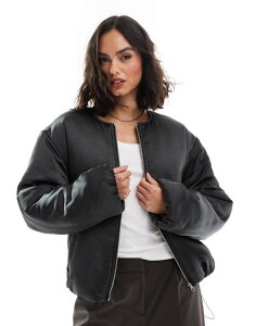 GC\X fB[X AE^[ R[g Te RgXg WPbg ASOS DESIGN satin puffer collarless bomber jacket contrast Black ubN