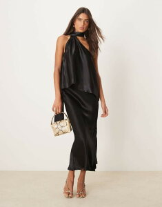 GC\X fB[X {gX XJ[g Te }LV ASOS DESIGN satin bias maxi skirt Black ubN