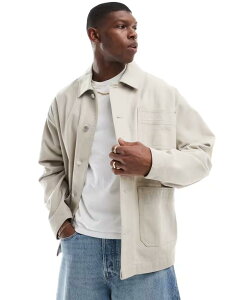 GC\X Y AE^[ WPbgEu] WPbg ASOS DESIGN washed twill worker jacket in stone STONE Xg[