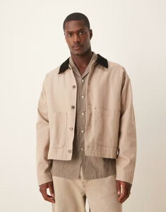 GC\X Y AE^[ WPbgEu] R[fC WPbg ASOS DESIGN oversized harrington jacket with corduroy collar in washed stone STONE Xg[
