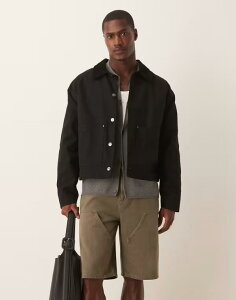 GC\X Y AE^[ WPbgEu] R[fC WPbg ASOS DESIGN oversized harrington jacket with corduroy collar in washed Black ubN