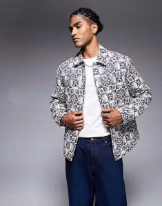 GC\X Y AE^[ WPbgEu] WPbg ASOS DESIGN crochet jacquard harrington jacket in stone STONE Xg[