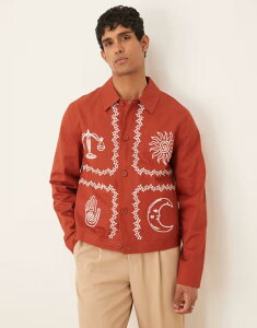 GC\X Y AE^[ WPbgEu] hJ WPbg ASOS DESIGN embroidered harrington jacket in rustXg