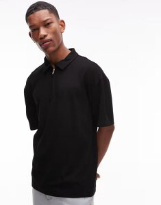 �g�b�v�}�� �����Y �g�b�v�X �|���V���c �I�[�o�[�T�C�Y�t�B�b�g Topman premium oversized fit polo with zip placket Black �u���b�N
