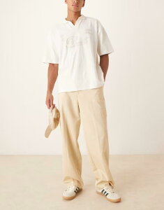 �G�C�\�X �����Y �{�g���X �J�W���A���p���c ���C�h���b�O �J�[�S�p���c �p���c ASOS DESIGN pull on smart wide leg cargo pants with front pleat in buttermilk Buttermilk