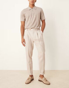 GC\X Y {gX JWApc pc ASOS DESIGN smart tapered pants in neutral texture with front pleat and turn ups Taupe g[v