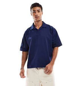 GC\X Y gbvX |Vc ASOS DESIGN heavyweight oversized boxy revere polo OCEAN CAVERN lCr[
