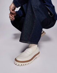 【送料無料】 ウォークロンドン メンズ スリッポン・ローファー シューズ Walk London Hopper saddle loafers in off white grain leather White