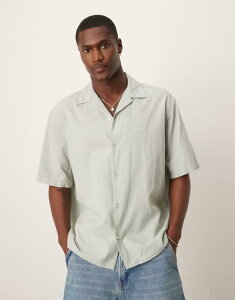 �Z���N�e�b�h�I�� �����Y �g�b�v�X �V���c ���l�� Selected Homme camp collar linen blend shirt Iceberg green �O���[��