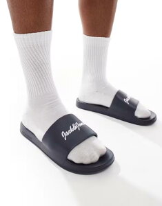 yz WbN Ah W[Y Y T_ V[Y Jack & Jones logo slides in navy Navy Blazer