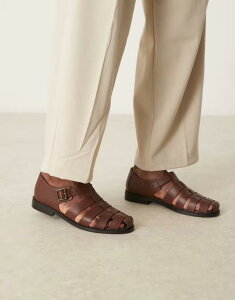 yz GC\X Y T_ V[Y ASOS DESIGN gladiator sandals in brown leather Brown