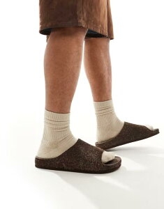 GC\X Y V[Y T_ XG[h ASOS DESIGN slide sandals in stone hairy suede Brown uE