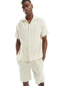 �W���b�N �A���h �W���[���Y �����Y �g�b�v�X �V���c Jack & Jones revere collar shirt in cream green stripe - part of a set Cedar �N���[��