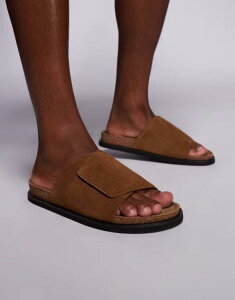 GC\X Y V[Y T_ XG[h ASOS DESIGN slider sandals in tan suede with cork sole Tan ^