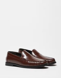 GC\X Y V[Y Xb|E[t@[ U[ [t@[ ASOS DESIGN penny loafers leather with ruching BROWN uE