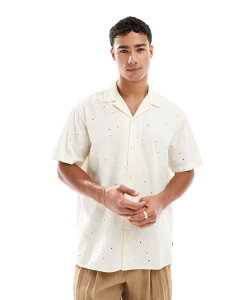 �W���b�N �A���h �W���[���Y �����Y �g�b�v�X �V���c �h�J Jack & Jones oversized embroidered shirt in ecru Antique White �z���C�g