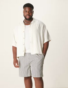 �G�C�\�X �����Y �{�g���X �n�[�t�p���c�E�V���[�c �V���[�g�p���c ASOS DESIGN wide shorter length shorts in ecru and navy stripe Multi �}���`�J���[