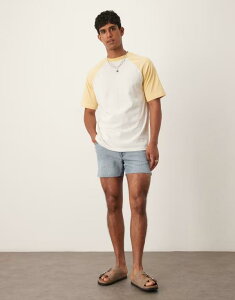 �G�C�\�X �����Y �{�g���X �n�[�t�p���c�E�V���[�c �V���[�g�p���c �f�j�� ASOS DESIGN shorter length slim denim shorts with rip detail in light wash LIGHT WASH �f�j��