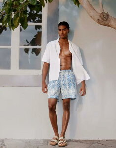�G�C�\�X �����Y ���� �n�[�t�p���c�E�V���[�c �t�����[�� �V���[�g�p���c �t�����[ ASOS DESIGN swim shorts in mid length with ornate floral BLUE �u���[