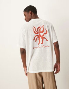 �G�C�\�X �����Y �g�b�v�X T�V���c ���l�� �O���t�B�b�N ASOS DESIGN linen look relaxed t-shirt with riviera ligure graphic Off-white �I�t�z���C�g