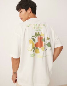 �G�C�\�X �����Y �g�b�v�X T�V���c �O���t�B�b�N ASOS DESIGN oversized t-shirt with high summer graphic Coconut milk �I�t�z���C�g