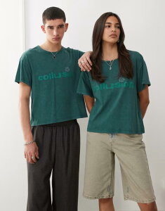 �R���[�W���� �����Y �g�b�v�X T�V���c �v�����g COLLUSION Unisex boxy printed tee in washed GREEN �O���[��