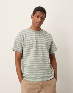 �Z���N�e�b�h�I�� �����Y �g�b�v�X T�V���c �j�b�g Selected Homme knit T-shirt stripe Iceberg Green Egret �O���[��