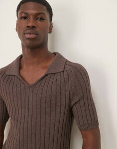 �G�C�\�X �����Y �g�b�v�X �|���V���c ���u�j�b�g �V���c �j�b�g ASOS DESIGN muscle fit boxy rib knit polo shirt BROWN �u���E��