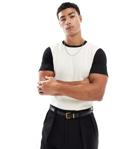 GC\X Y gbvX TVc u Vc RgXg ASOS DESIGN muscle ribbed T-shirt with contrast sleeves in cream Coconut milk N[