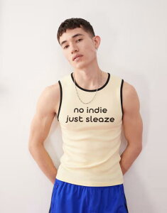 �R���[�W���� �����Y �g�b�v�X �x�X�g COLLUSION muscle fit tank top in yellow with indie sleaze slogan YELLOW �C�G���[